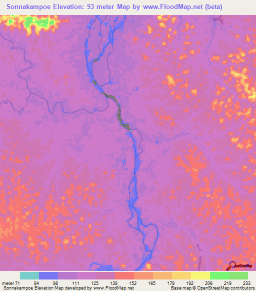 Sonnakampoe,Suriname Elevation Map