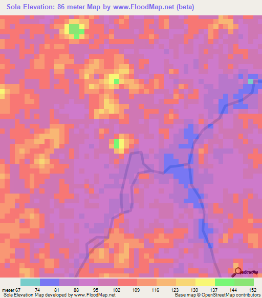 Sola,Suriname Elevation Map