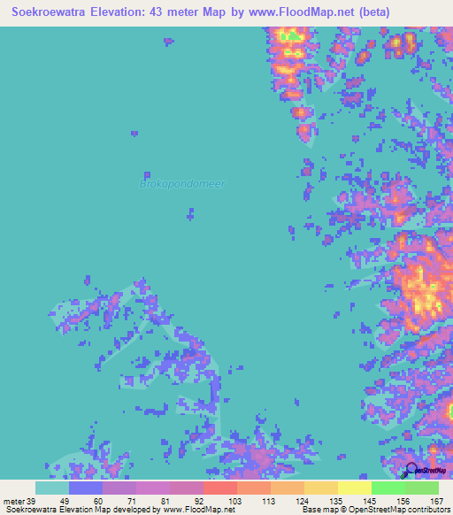 Soekroewatra,Suriname Elevation Map