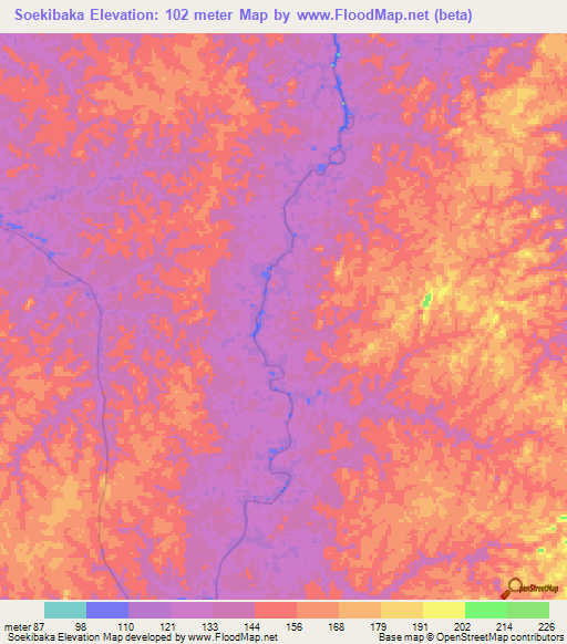 Soekibaka,Suriname Elevation Map