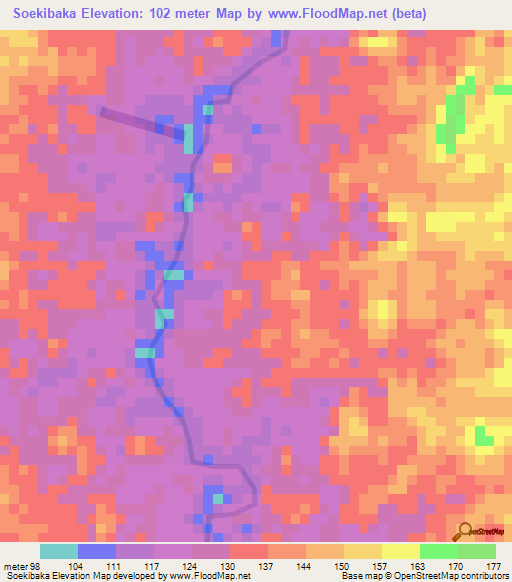 Soekibaka,Suriname Elevation Map