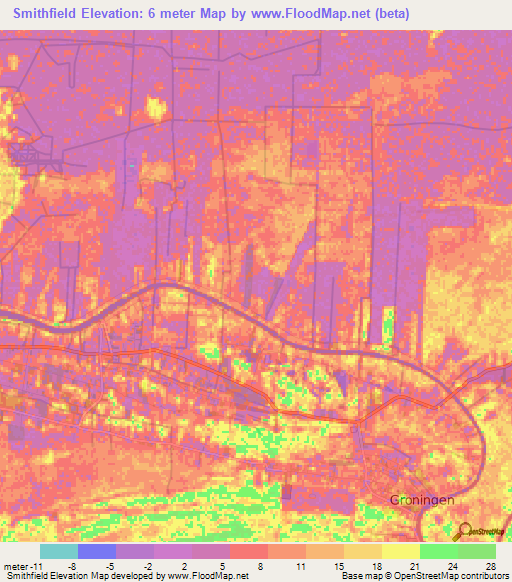 Smithfield,Suriname Elevation Map