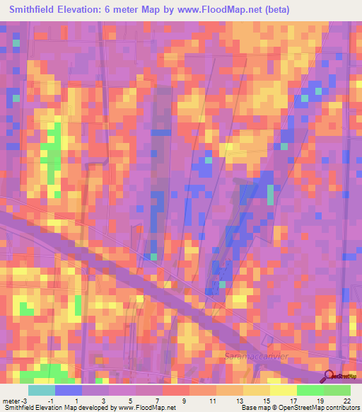 Smithfield,Suriname Elevation Map