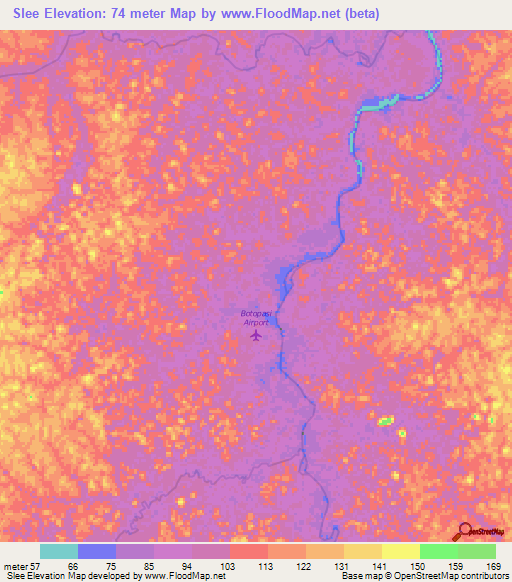 Slee,Suriname Elevation Map