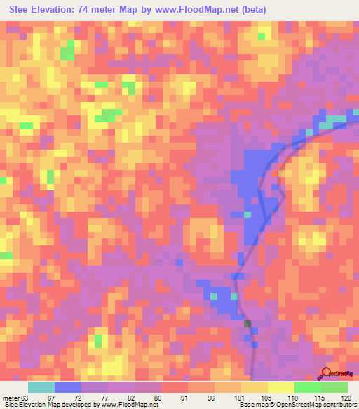 Slee,Suriname Elevation Map