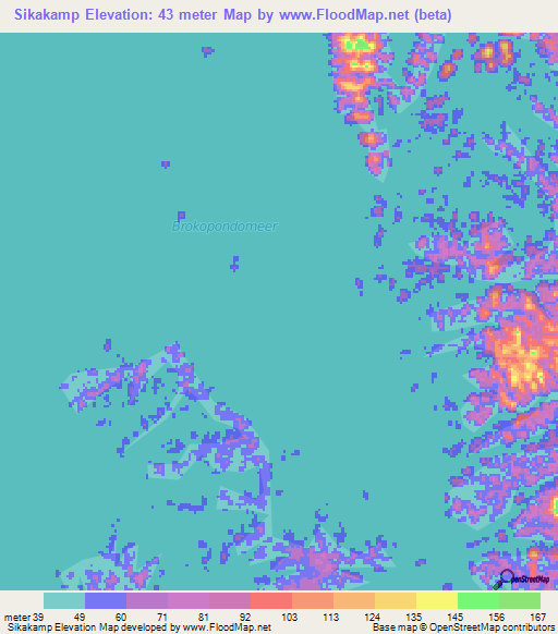 Sikakamp,Suriname Elevation Map