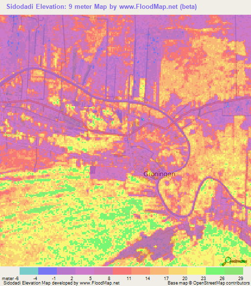 Sidodadi,Suriname Elevation Map