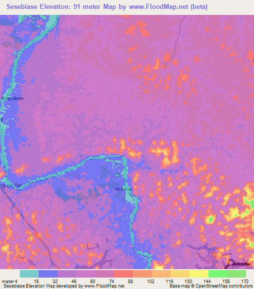 Sesebiase,Suriname Elevation Map