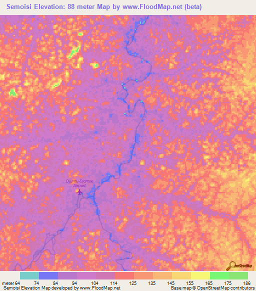 Semoisi,Suriname Elevation Map