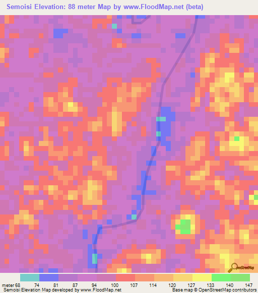 Semoisi,Suriname Elevation Map