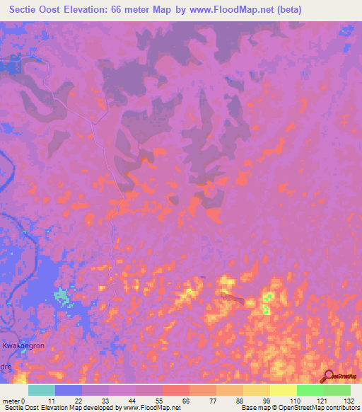 Sectie Oost,Suriname Elevation Map