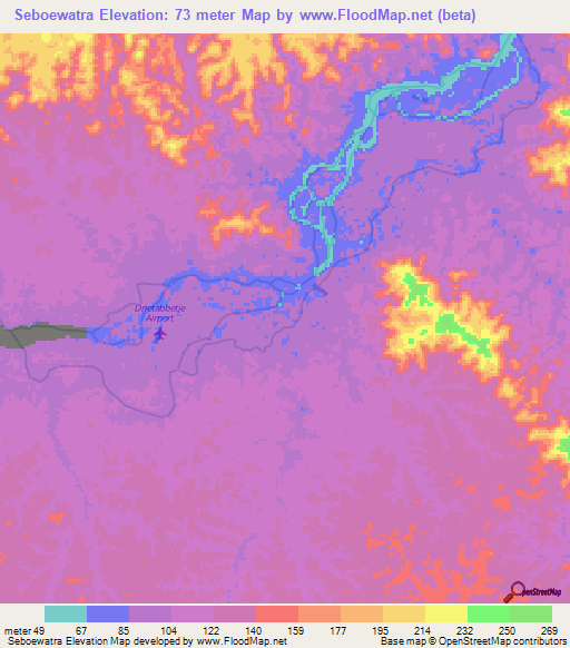 Seboewatra,Suriname Elevation Map