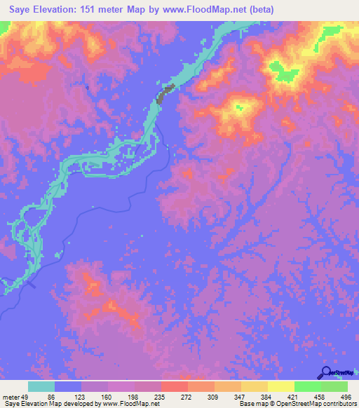 Saye,Suriname Elevation Map