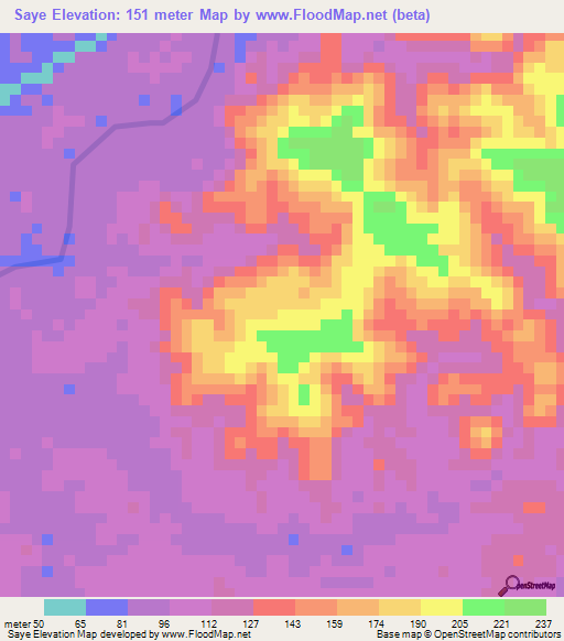 Saye,Suriname Elevation Map