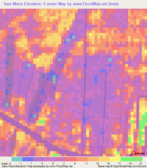 Sara Maria,Suriname Elevation Map