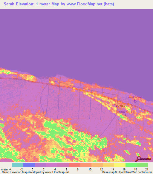 Sarah,Suriname Elevation Map