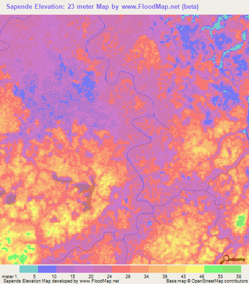 Sapende,Suriname Elevation Map