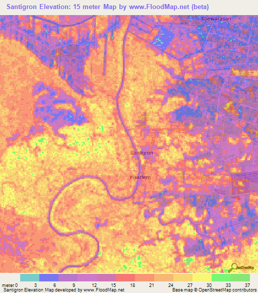 Santigron,Suriname Elevation Map