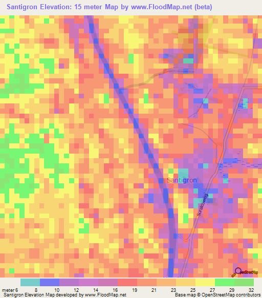 Santigron,Suriname Elevation Map