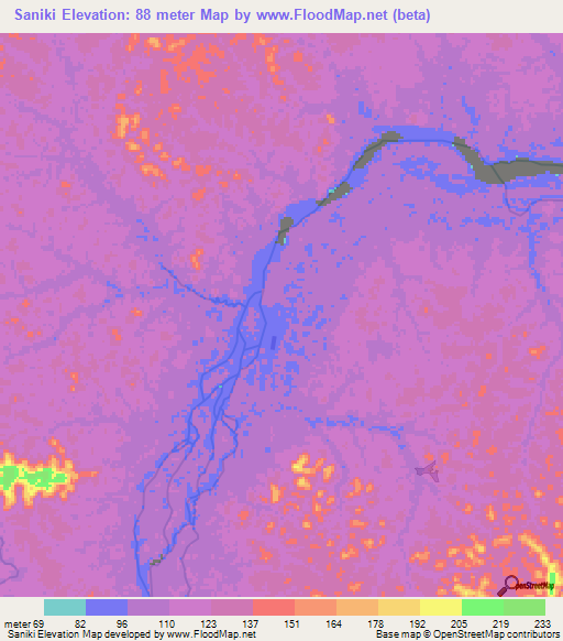 Saniki,Suriname Elevation Map