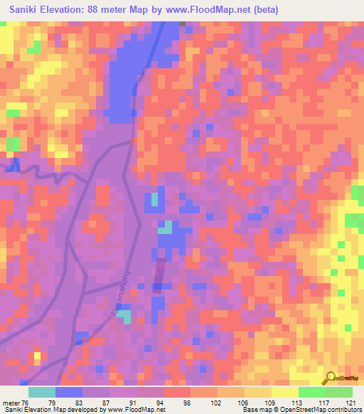 Saniki,Suriname Elevation Map