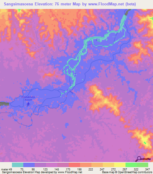 Sangsimasoesa,Suriname Elevation Map