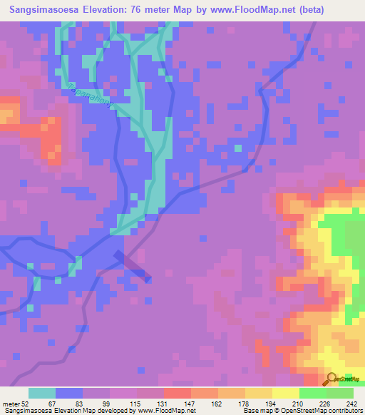 Sangsimasoesa,Suriname Elevation Map