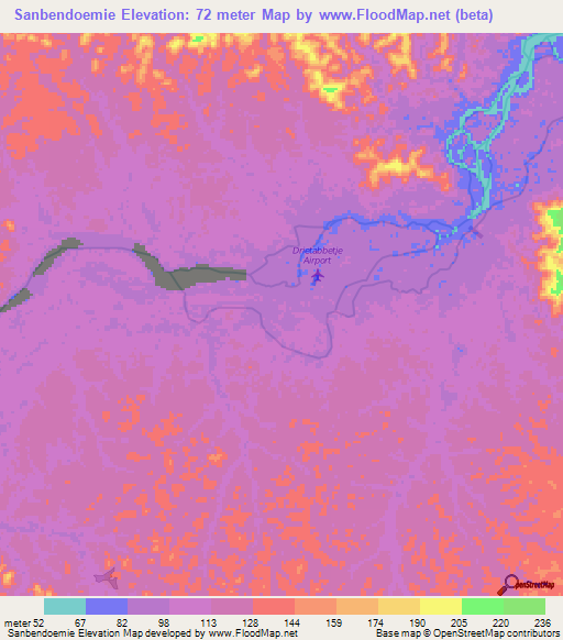 Sanbendoemie,Suriname Elevation Map