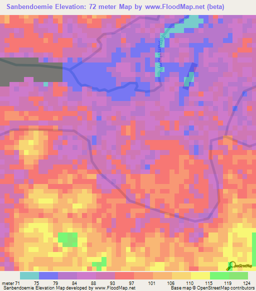 Sanbendoemie,Suriname Elevation Map