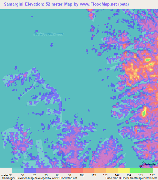 Samargini,Suriname Elevation Map