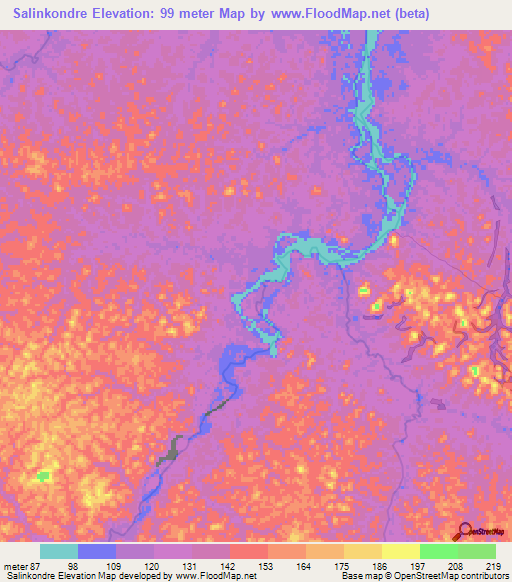 Salinkondre,Suriname Elevation Map