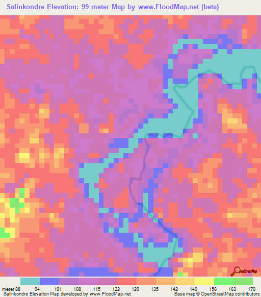 Salinkondre,Suriname Elevation Map