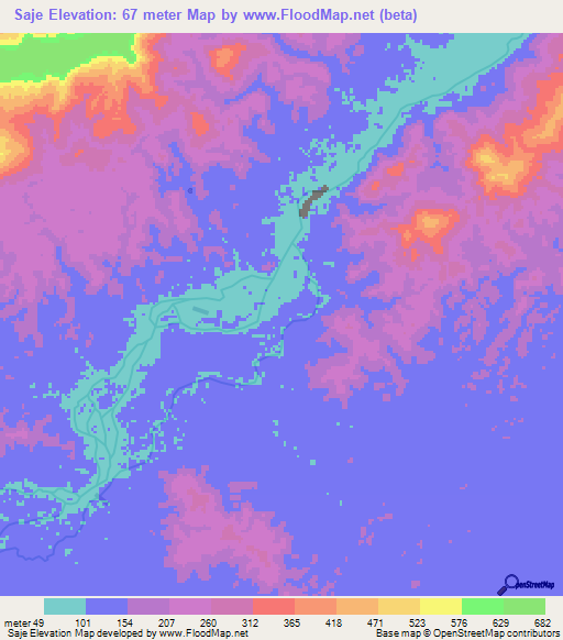 Saje,Suriname Elevation Map