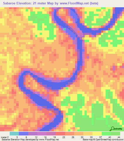 Sabaroe,Suriname Elevation Map