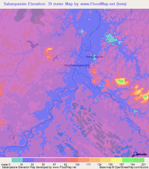 Sabanpassie,Suriname Elevation Map