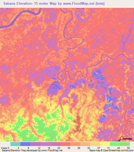 Sabana,Suriname Elevation Map