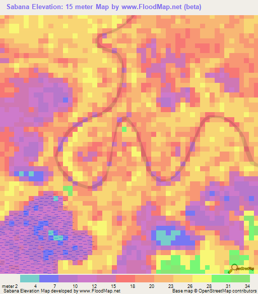 Sabana,Suriname Elevation Map