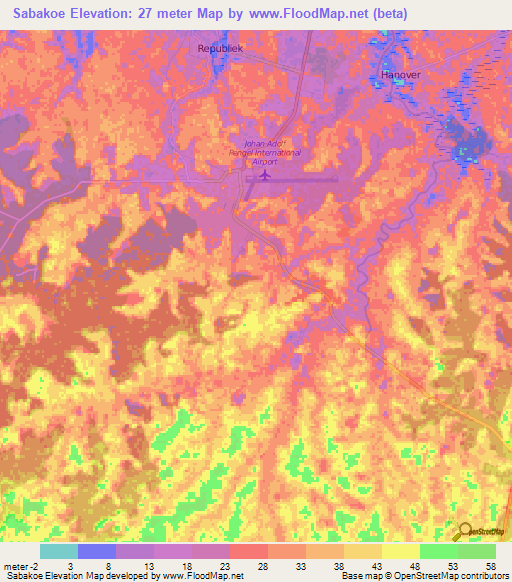 Sabakoe,Suriname Elevation Map