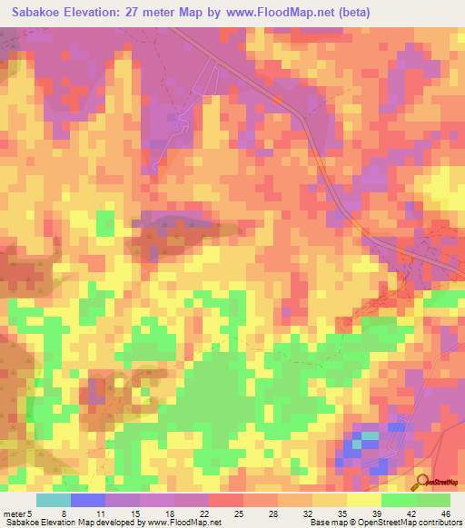 Sabakoe,Suriname Elevation Map