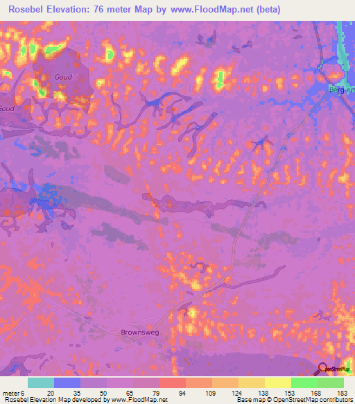 Rosebel,Suriname Elevation Map