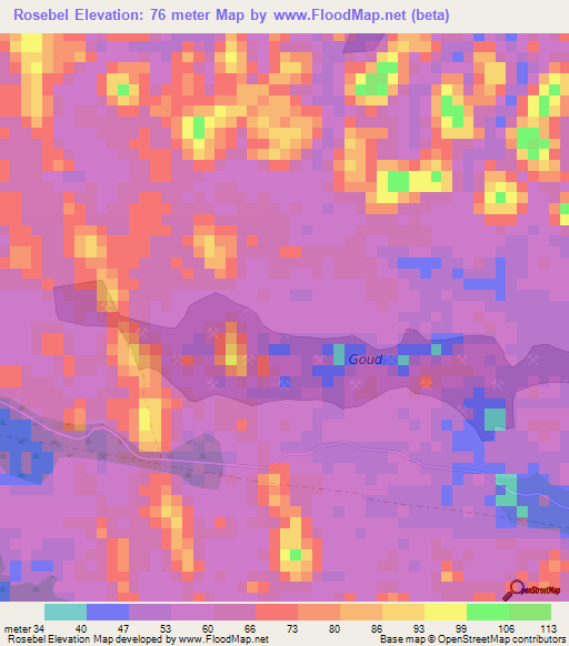 Rosebel,Suriname Elevation Map