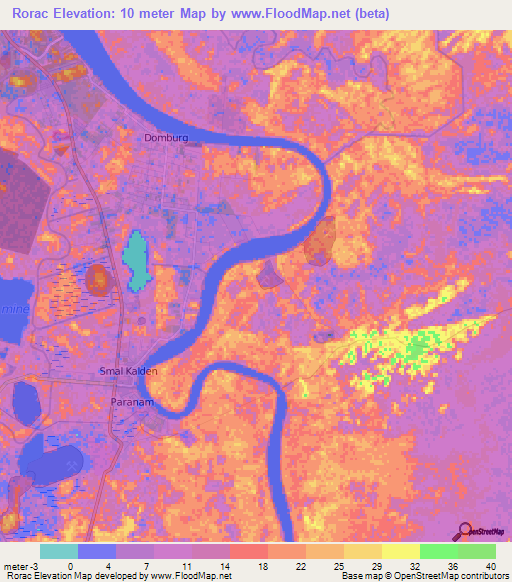 Rorac,Suriname Elevation Map