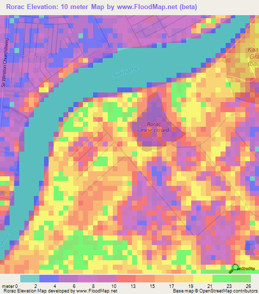 Rorac,Suriname Elevation Map