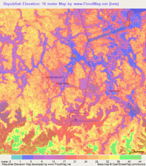 Republiek,Suriname Elevation Map