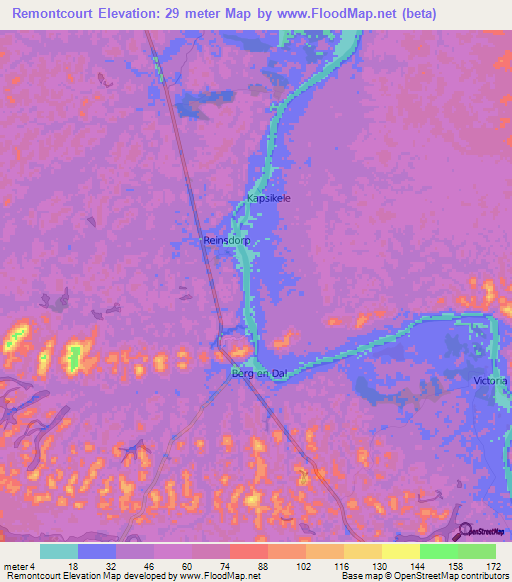 Remontcourt,Suriname Elevation Map