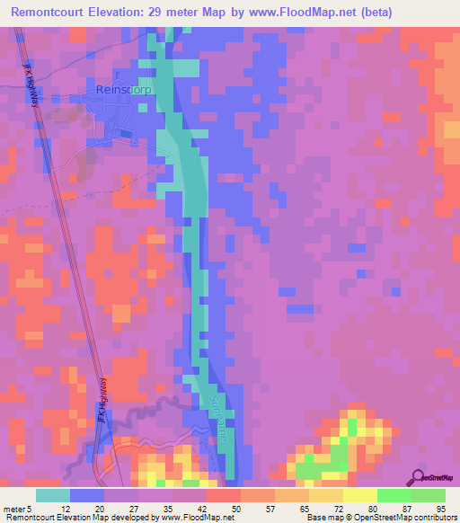 Remontcourt,Suriname Elevation Map