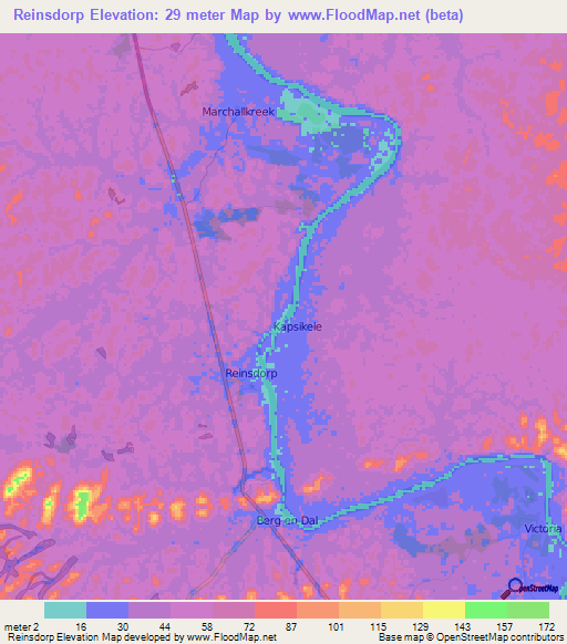 Reinsdorp,Suriname Elevation Map