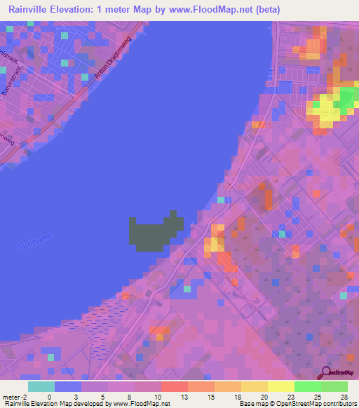 Rainville,Suriname Elevation Map