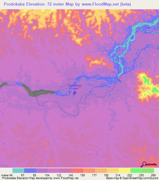 Prodokaba,Suriname Elevation Map