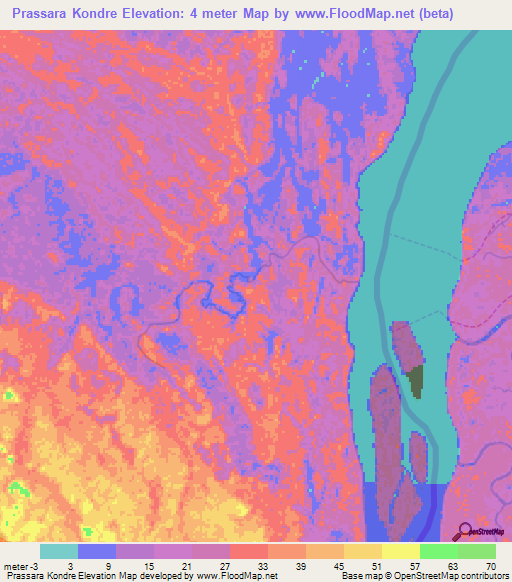 Prassara Kondre,Suriname Elevation Map